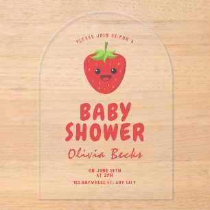 Little Cutie Strawberry Baby Shower  Acrylic Invitations