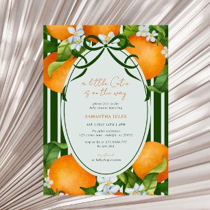 Little Cutie Stripes Citrus Oranges Baby Shower Invitation