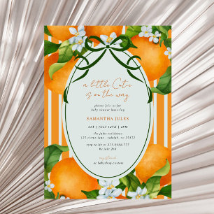Little Cutie Stripes Citrus Oranges Baby Shower Invitation