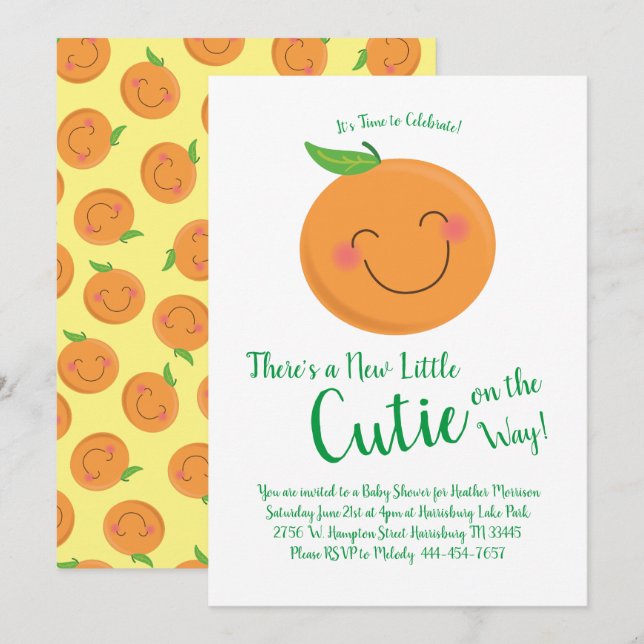 Little Cutie Tangerine Baby Shower Gender Neutral Invitation (Front/Back)