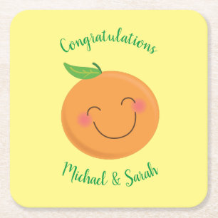 Little Cutie Tangerine Baby Shower Gender Neutral Square Paper Coaster