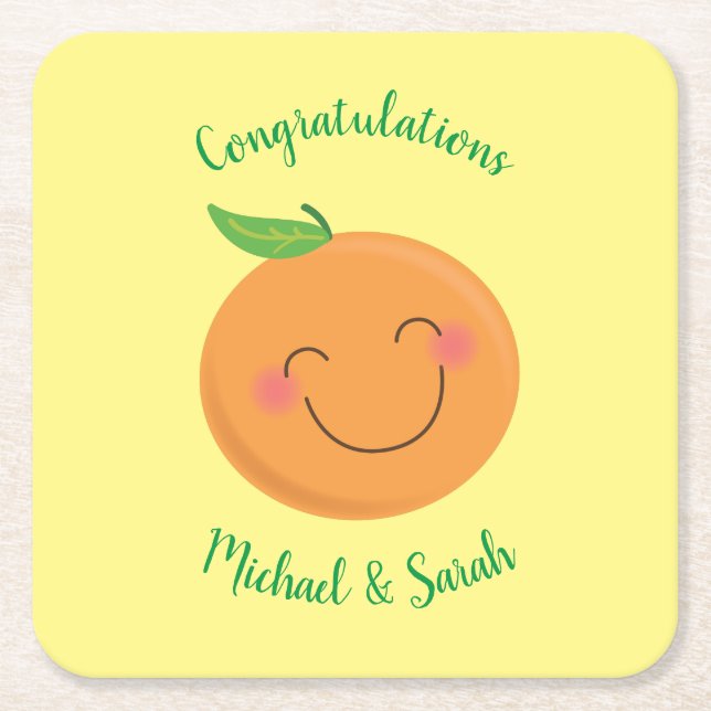 Little Cutie Tangerine Baby Shower Square Paper Coaster (Front)