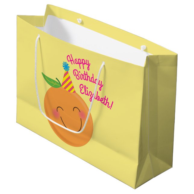 Little Cutie Tangerine Birthday Party Large Gift Bag (Front Angled)