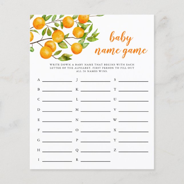 Little Cutie Theme Baby Name Shower Game (Front)