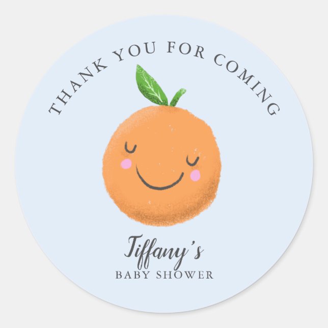 Little Cutie Theme Baby Shower Blue Favour Classic Round Sticker (Front)