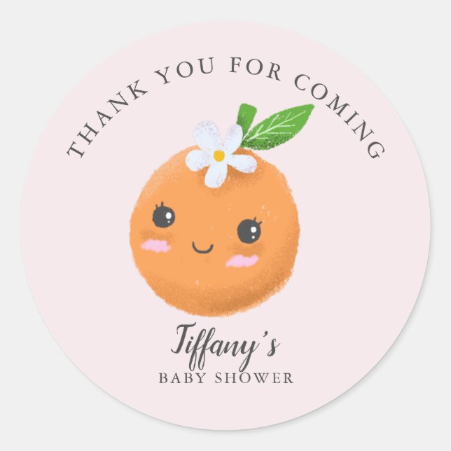 Little Cutie Theme Pink Baby Shower Favour Classic Round Sticker (Front)