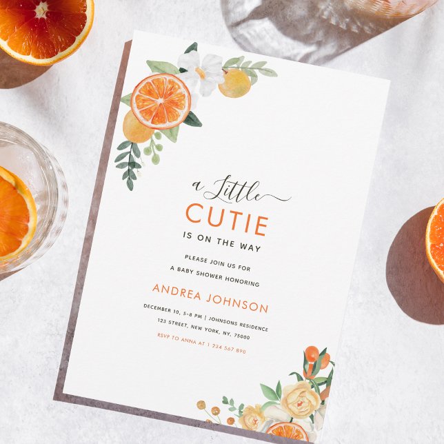 Little Cutie Watercolor Citrus Floral Baby Shower  Invitation (Creator Uploaded)