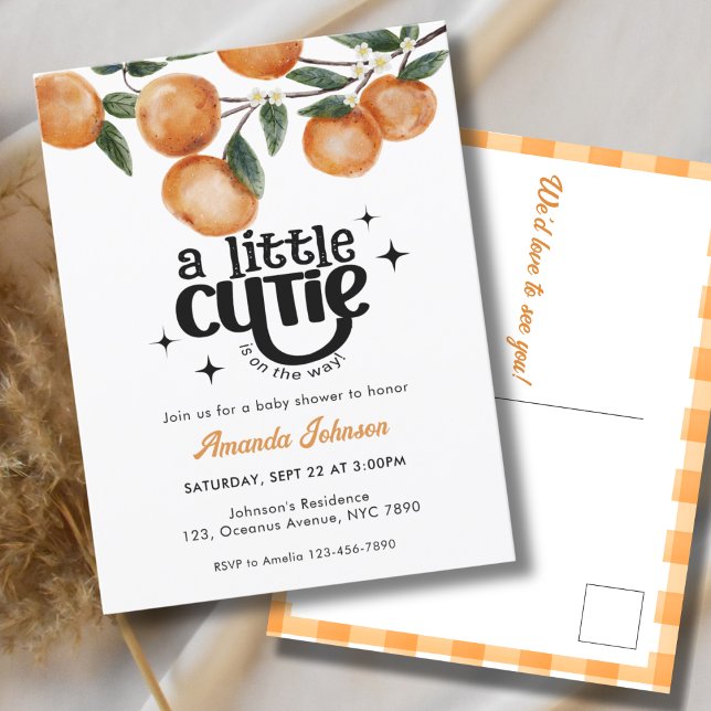 Little Cutie Watercolor Citrus Orange Baby Shower  Postcard (Creator Uploaded)