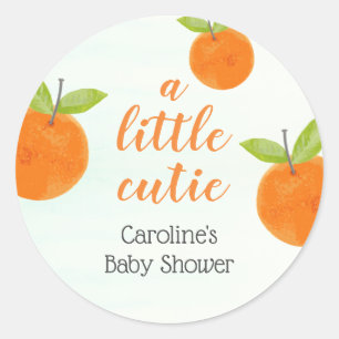 Little Cutie Watercolor Orange Baby Shower Classic Round Sticker