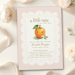 Little Cutie Watercolor Orange Blush Baby Shower Invitation