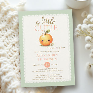 Little Cutie Watercolor Orange Modern Baby Shower Invitation