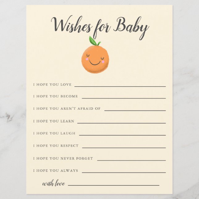 Little Cutie Yellow Baby Shower Baby Wishes Card (Front)
