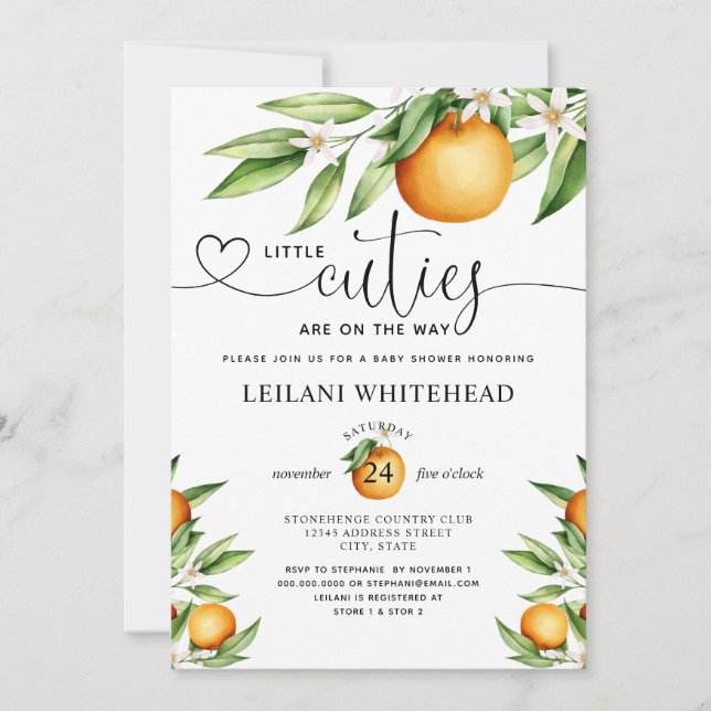 Little Cuties on the way Twin Baby Shower Invitation (Front)