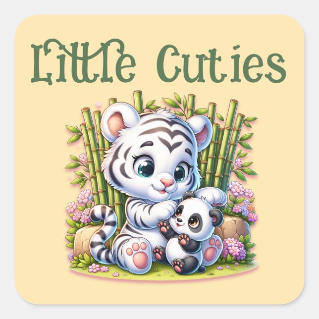 Little Cuties Panda & Tiger | Square Sticker (Front)