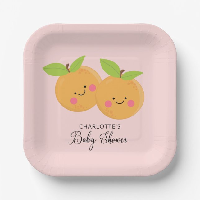 Little Cuties Twins Baby Shower Paper Plate (Front)