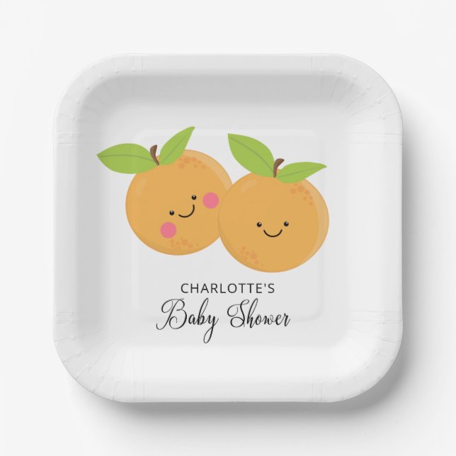 Little Cuties Twins Baby Shower Paper Plates (Front)