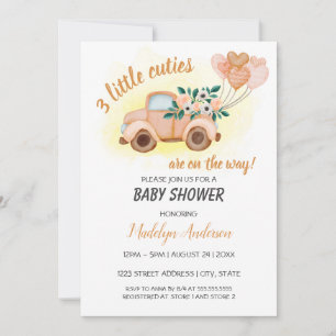 Little Cuties Vintage Truck Triplets Baby Shower Invitation