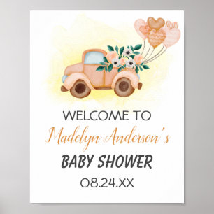 Little Cuties Vintage Truck Triplets Baby Shower Poster