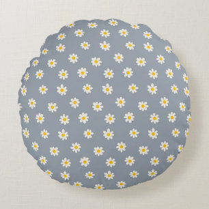 Little Daisies - dusty steel grey Round Cushion