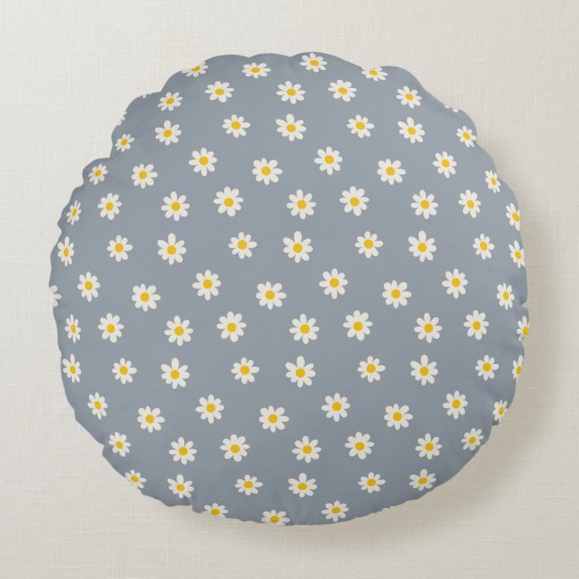 Little Daisies - dusty steel grey Round Cushion (Front)