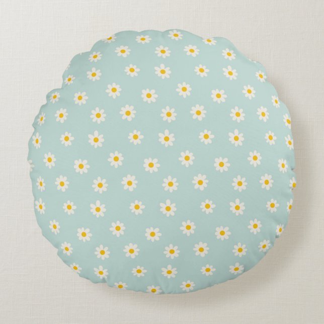 Little Daisies - soft teal Round Cushion (Front)