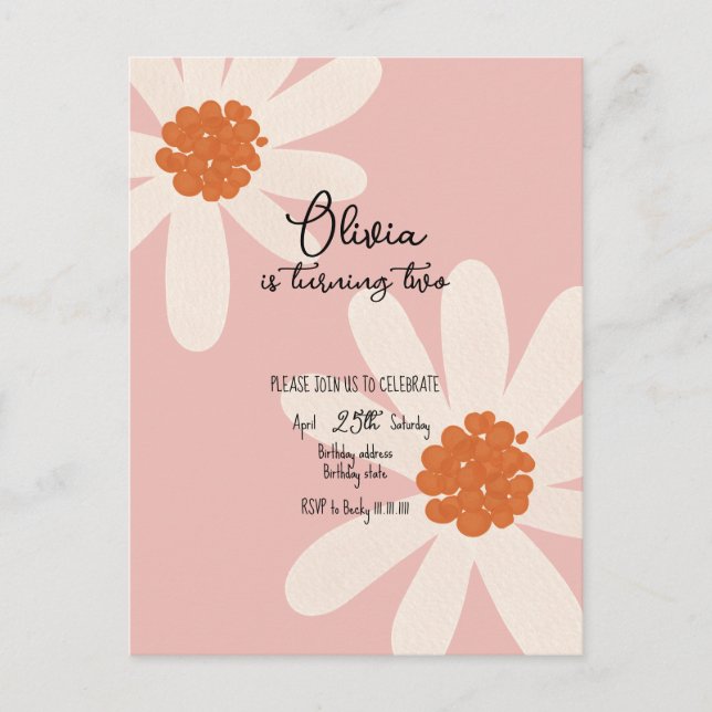 Little Daisy Theme Girl Birthday  Invitation Postcard (Front)