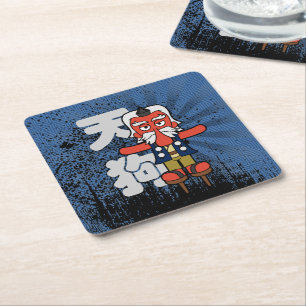 Little Daitengu Yokai Grunge Square Paper Coaster