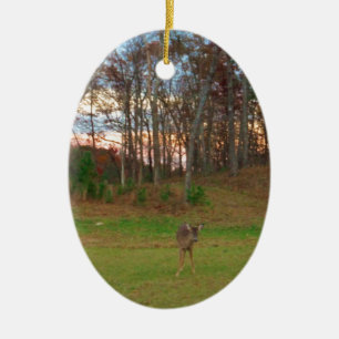 Little Deer &a Pink Sunset Ceramic Tree Decoration