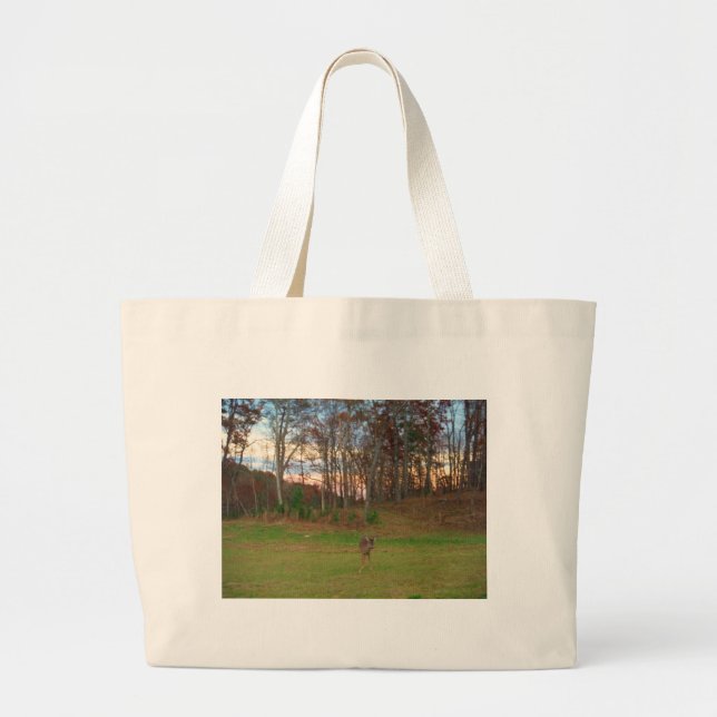 Little Deer &a Pink Sunset Large Tote Bag (Front)