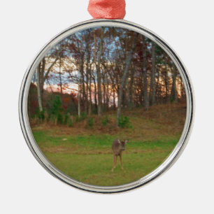 Little Deer &a Pink Sunset Metal Tree Decoration