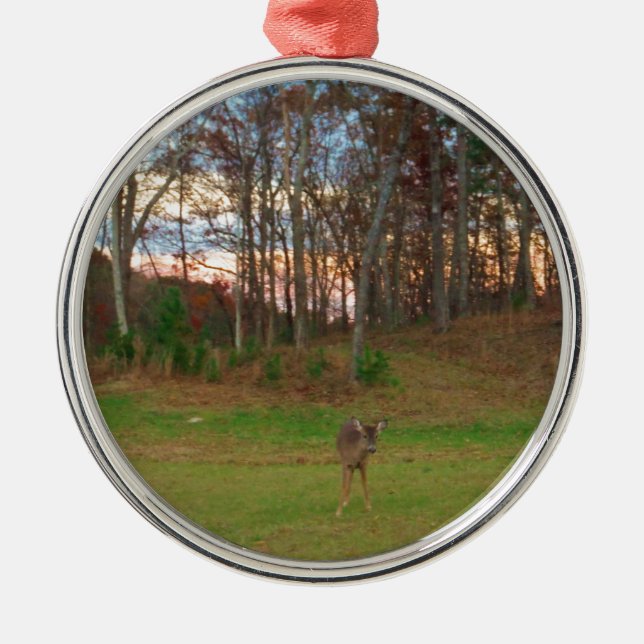Little Deer &a Pink Sunset Metal Tree Decoration (Front)