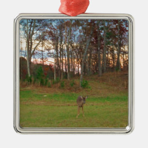 Little Deer &a Pink Sunset Metal Tree Decoration