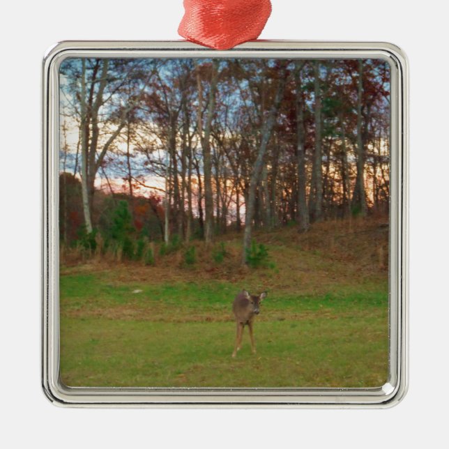 Little Deer &a Pink Sunset Metal Tree Decoration (Front)
