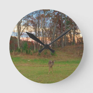 Little Deer &a Pink Sunset Round Clock