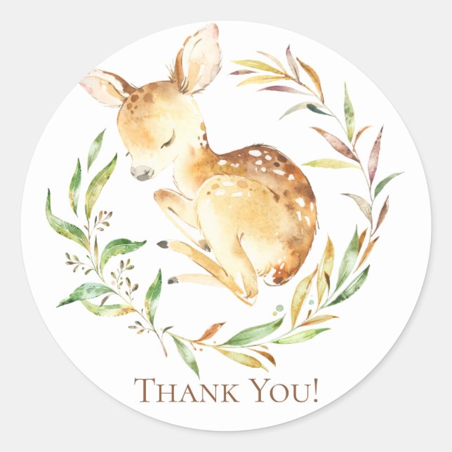 Little Deer Baby Shower Thank You Favour Sticker (Front)