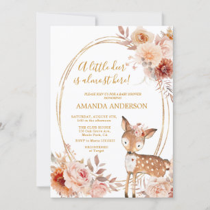 Little Deer Beige Floral Baby Shower invitation