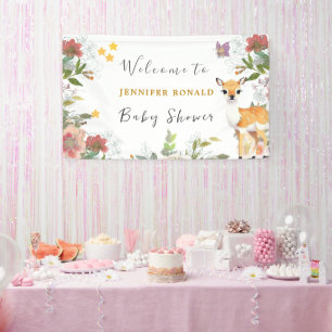 Little deer, Big Joy Pink flower Baby Shower theme Banner