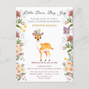 Little deer, Big Joy Pink flower Baby Shower theme Invitation Postcard