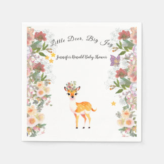 Little deer, Big Joy Pink flower Baby Shower theme Napkin