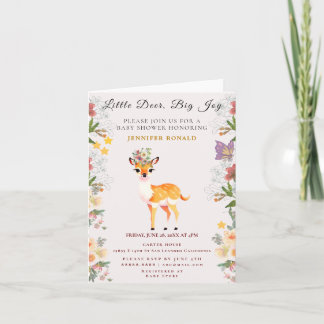Little Deer, Big Joy Pink Flowers and Butterfly In Invitation
