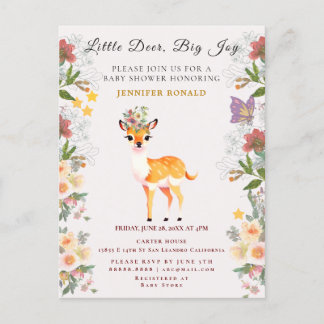 Little Deer, Big Joy Pink Flowers and Butterfly Invitation Postcard