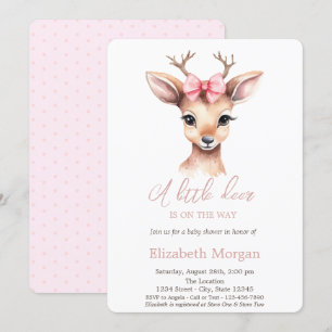 Little Deer Bow Polka Dots Watercolor Baby Shower Invitation