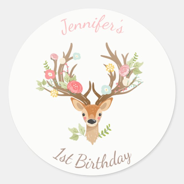 Little Deer favour tag Sticker woodland Antlers (Front)