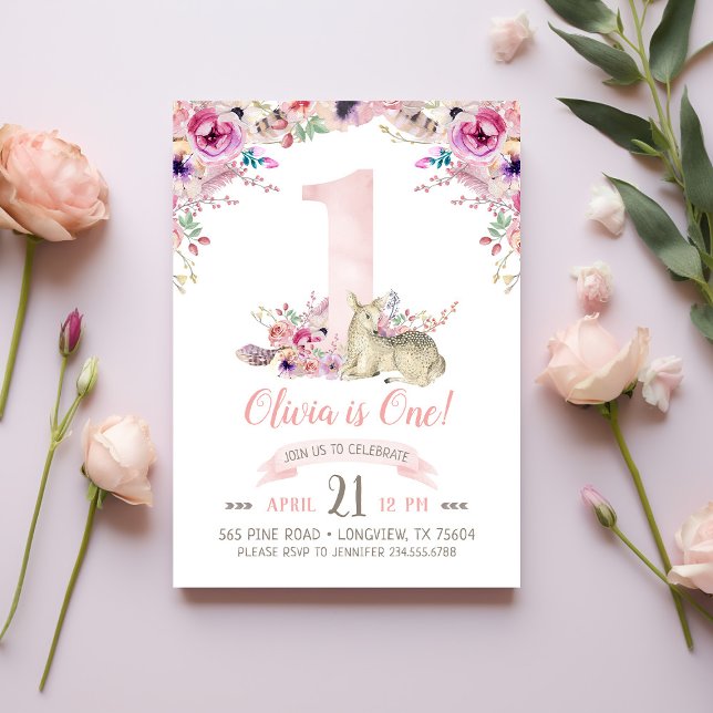 Little Deer First Birthday Party Invitation (Creator Uploaded)