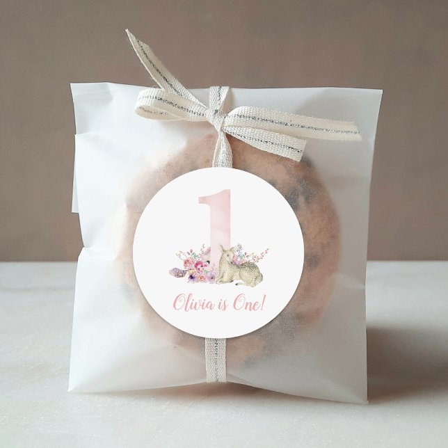 Little Deer First Birthday Party Personalised Classic Round Sticker (Creator Uploaded)
