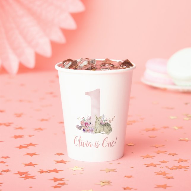 Little Deer First Birthday Party Personalised Paper Cups (Insitu)