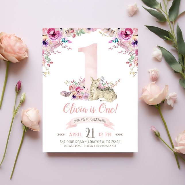 Little Deer First Birthday Party Photo Invitation (Creator Uploaded)