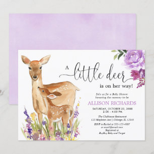 Little deer is on her way, cute fawn girl shower invitation