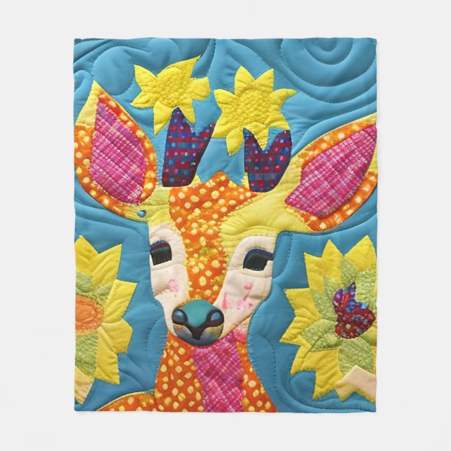 Little Deer Quilt Like Design  Fleece Blanket (Front)