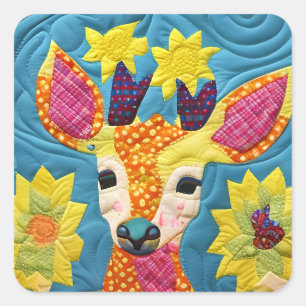Little Deer Quilt Like Design Square Sticker